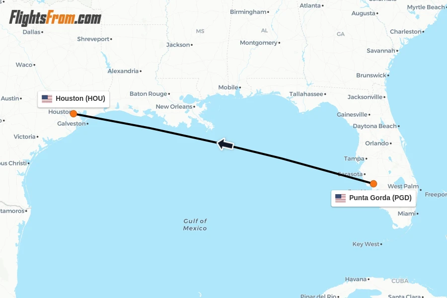 Flights from Punta Gorda to Houston route map