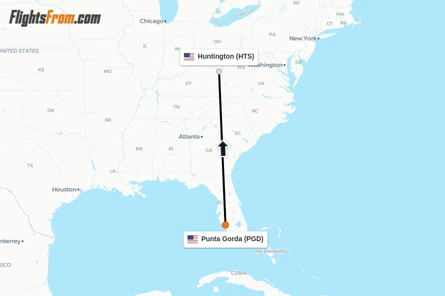 Flights from Punta Gorda to Huntington route map