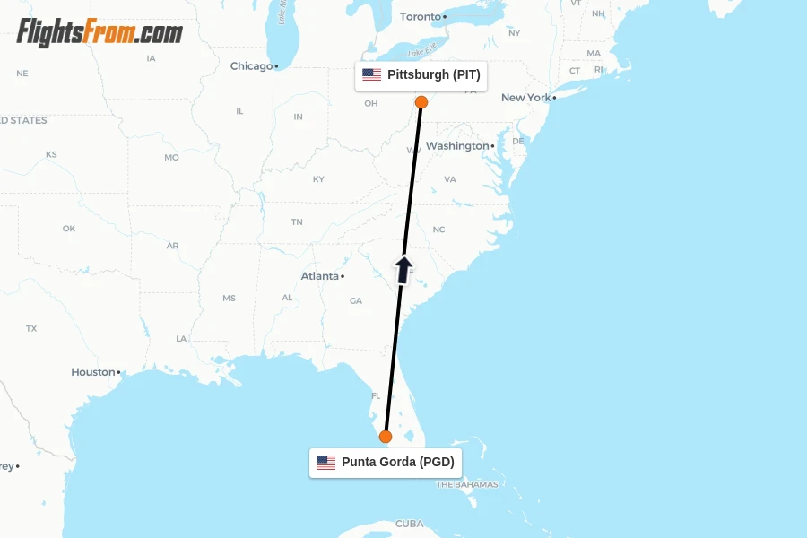 Flights from Punta Gorda to Pittsburgh route map