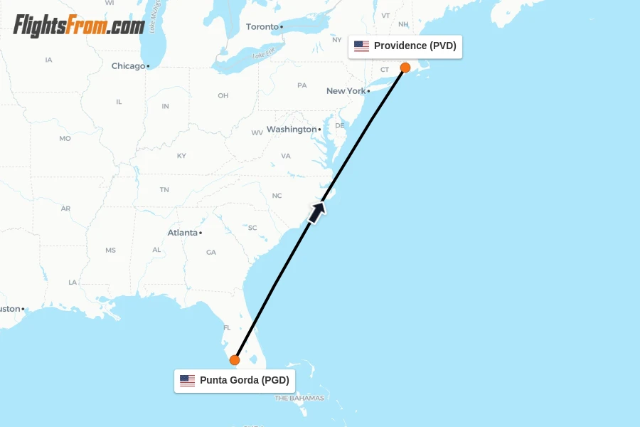Flights from Punta Gorda to Providence route map