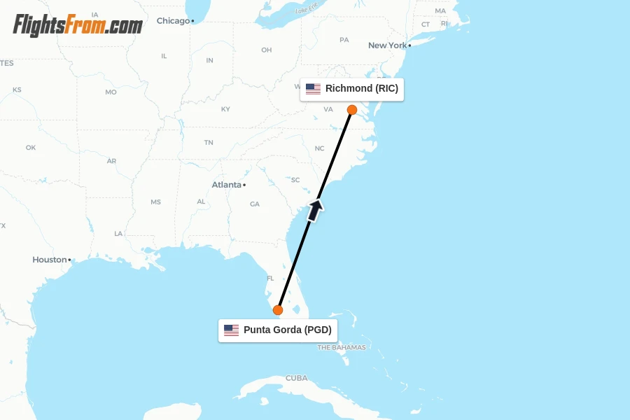 Flights from Punta Gorda to Richmond route map