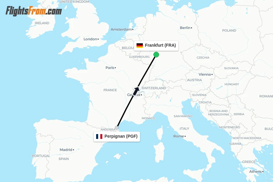 Flights from Perpignan to Frankfurt route map