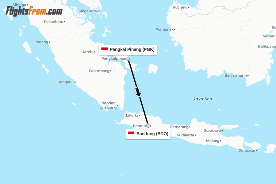 Flights from Pangkal Pinang to Bandung route map