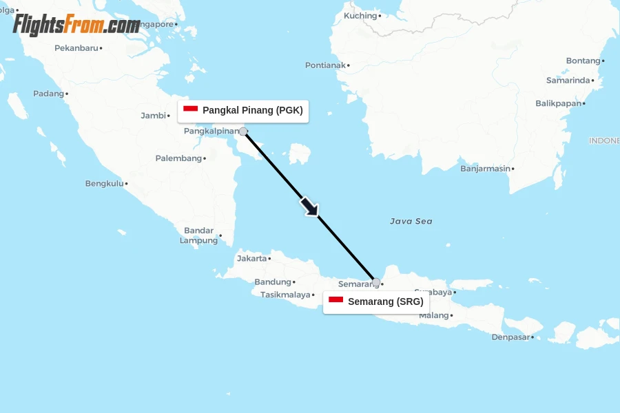 Flights from Pangkal Pinang to Semarang route map