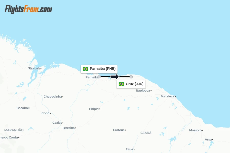 Flights from Parnaiba to Cruz route map