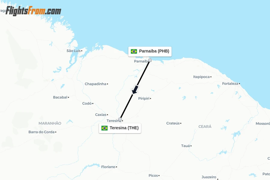 Flights from Parnaiba to Teresina route map