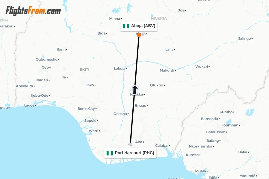 Flights from Port Harcourt to Abuja route map