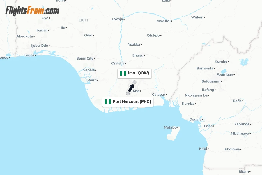 Flights from Port Harcourt to Imo route map