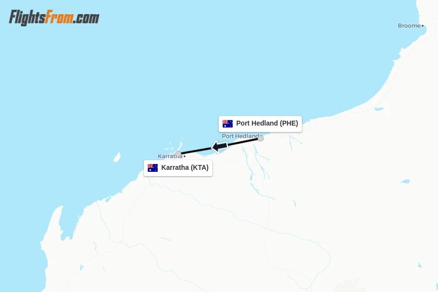 Flights from Port Hedland to Karratha route map