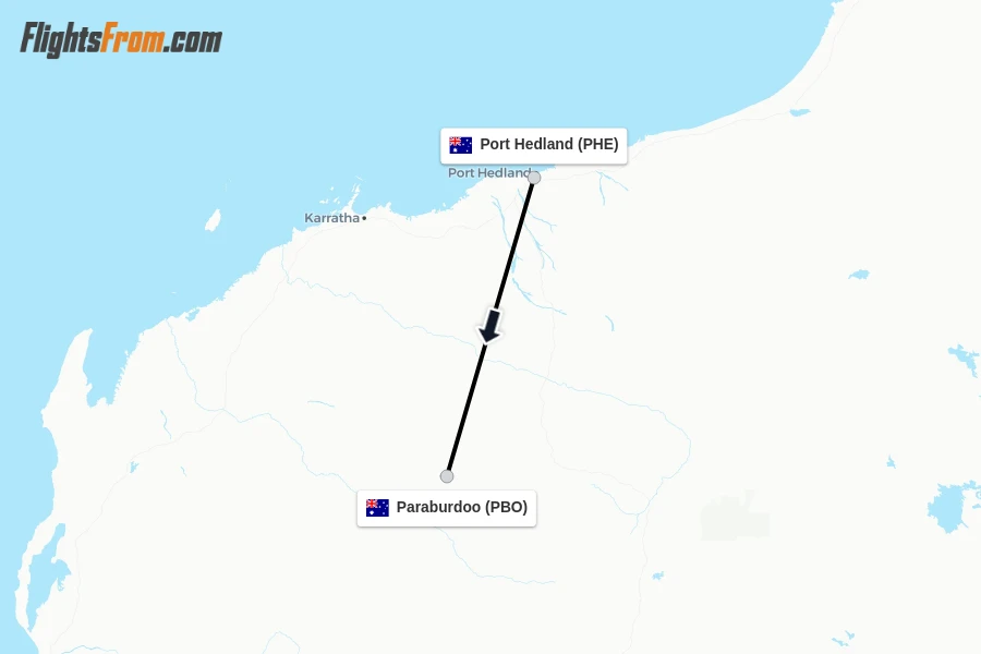 Flights from Port Hedland to Paraburdoo route map