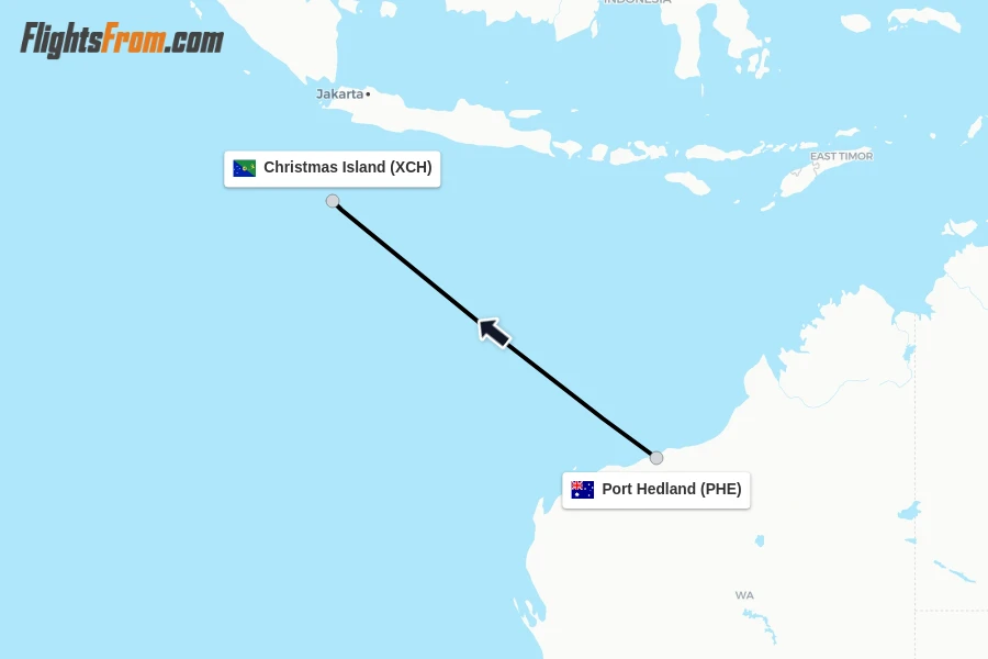 Flights from Port Hedland to Christmas Island route map