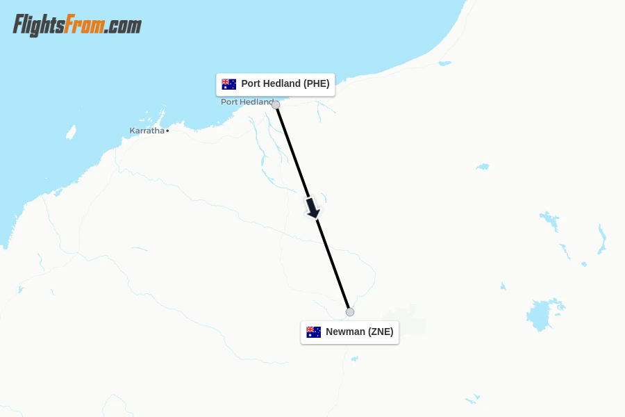 Flights from Port Hedland to Newman route map