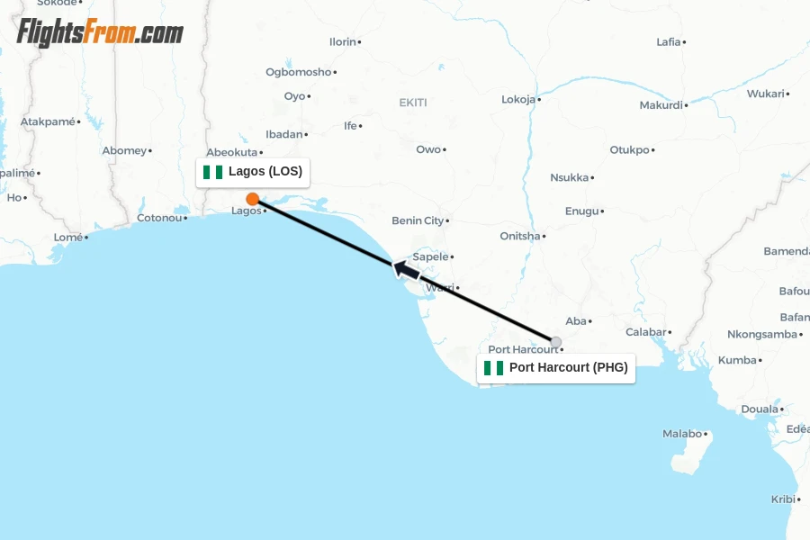 Flights from Port Harcourt to Lagos route map