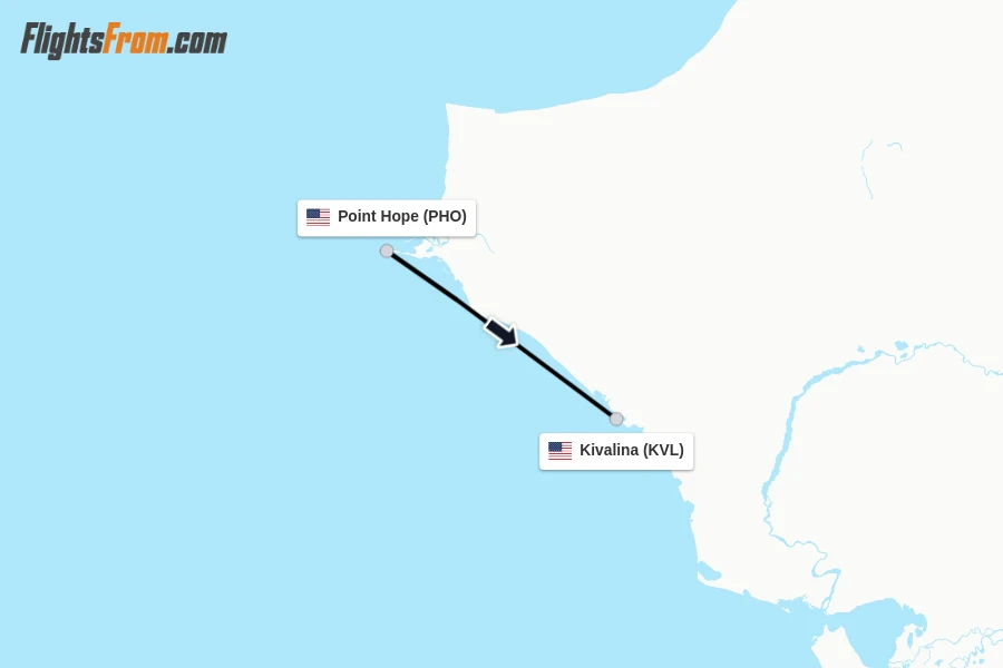 Flights from Point Hope to Kivalina route map