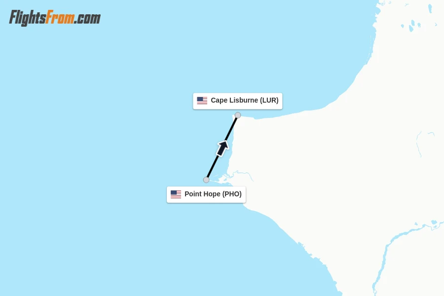 Flights from Point Hope to Cape Lisburne route map