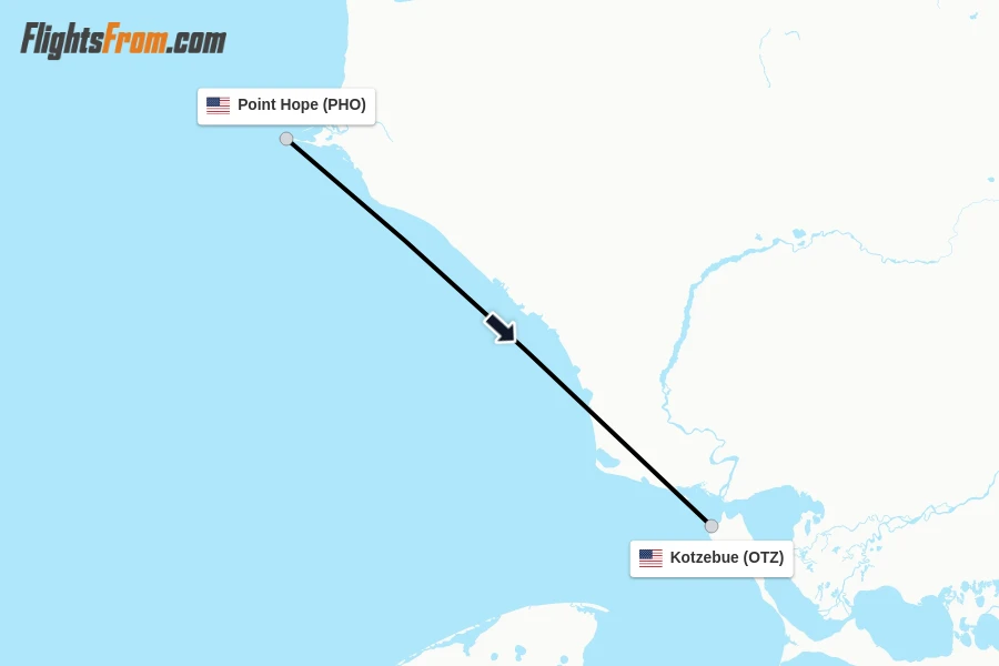Flights from Point Hope to Kotzebue route map
