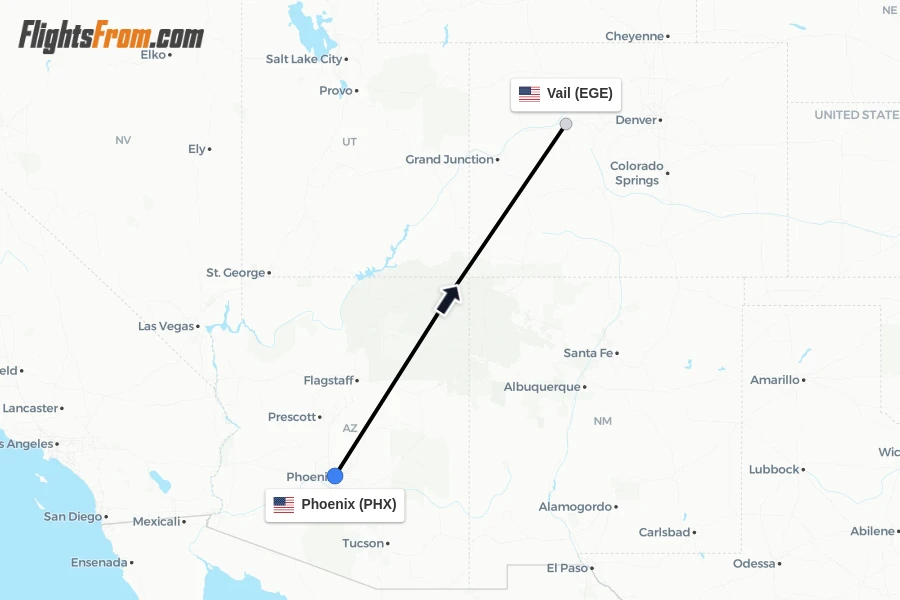 Flights from Phoenix to Vail route map