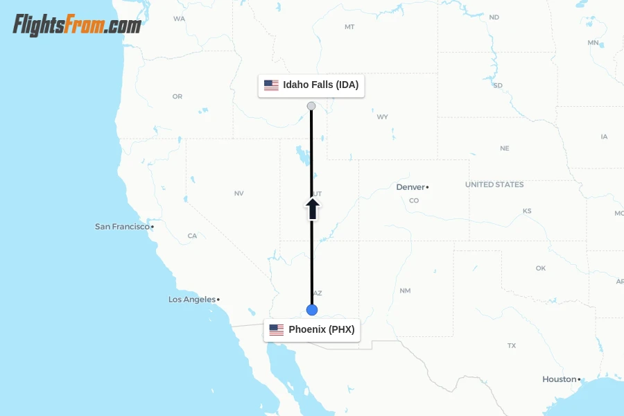 Flights from Phoenix to Idaho Falls route map