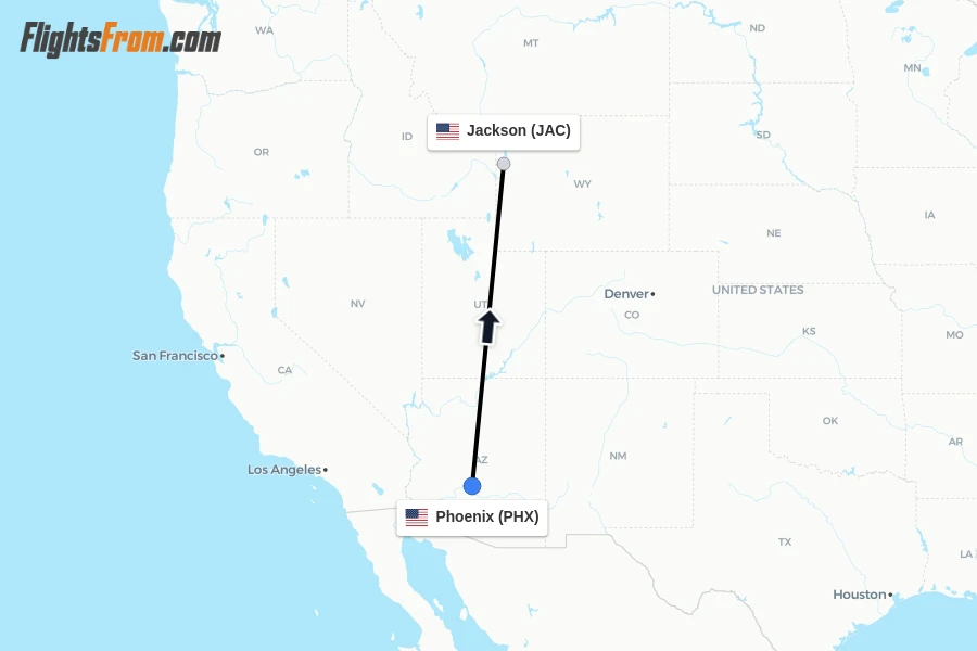 Flights from Phoenix to Jackson route map