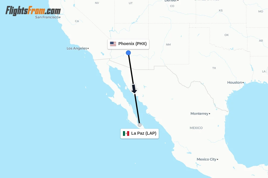 Flights from Phoenix to La Paz route map