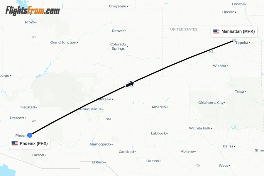 Flights from Phoenix to Manhattan route map