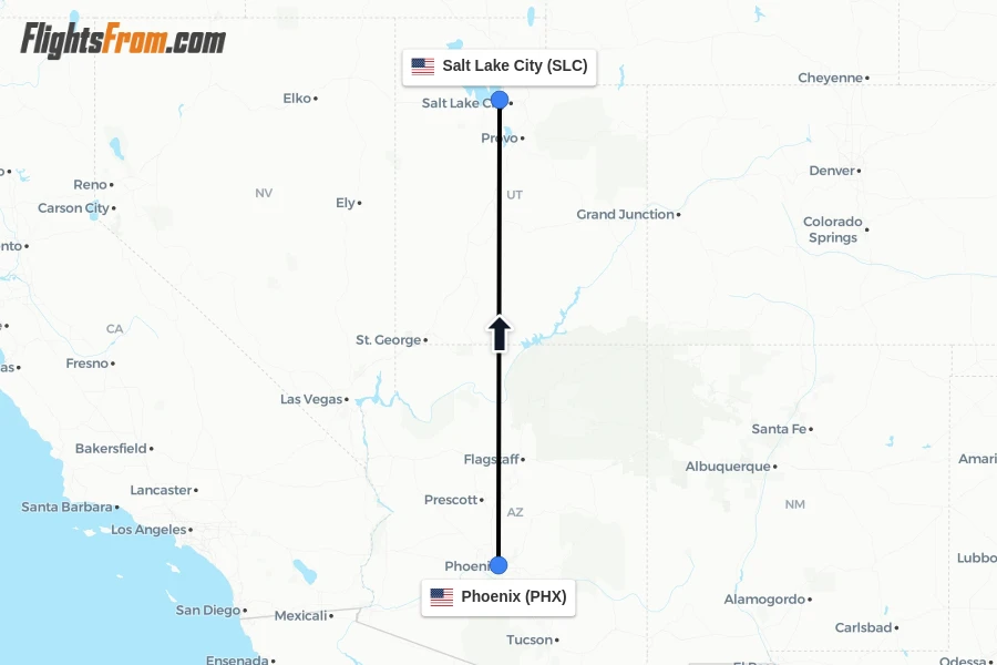 Flights from Phoenix to Salt Lake City route map
