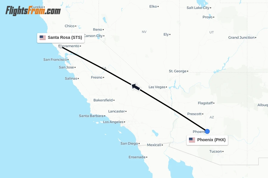 Flights from Phoenix to Santa Rosa route map