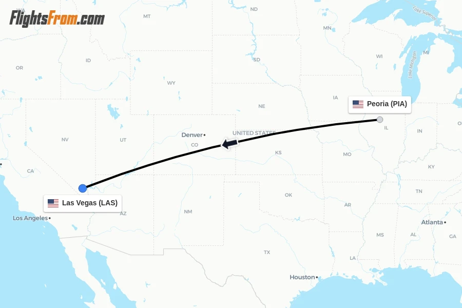 Flights from Peoria to Las Vegas route map