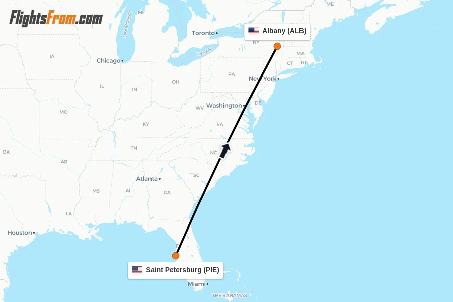 Flights from Saint Petersburg to Albany route map