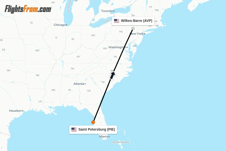 Flights from Saint Petersburg to Wilkes-Barre route map