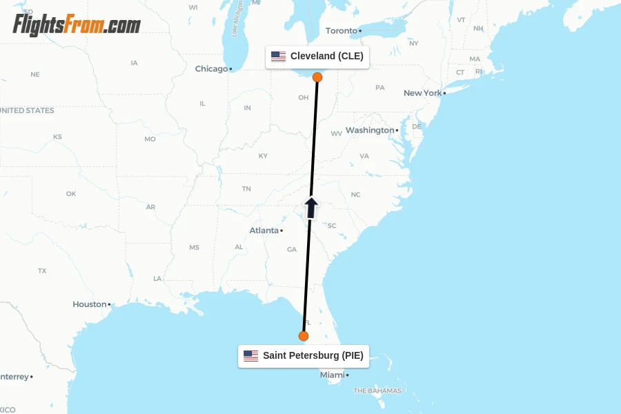 Flights from Saint Petersburg to Cleveland route map