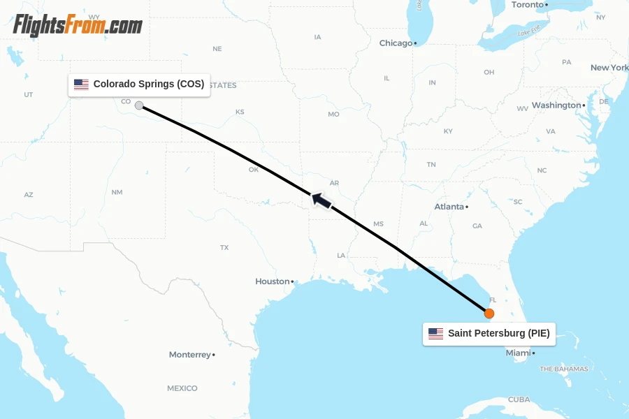 Flights from Saint Petersburg to Colorado Springs route map
