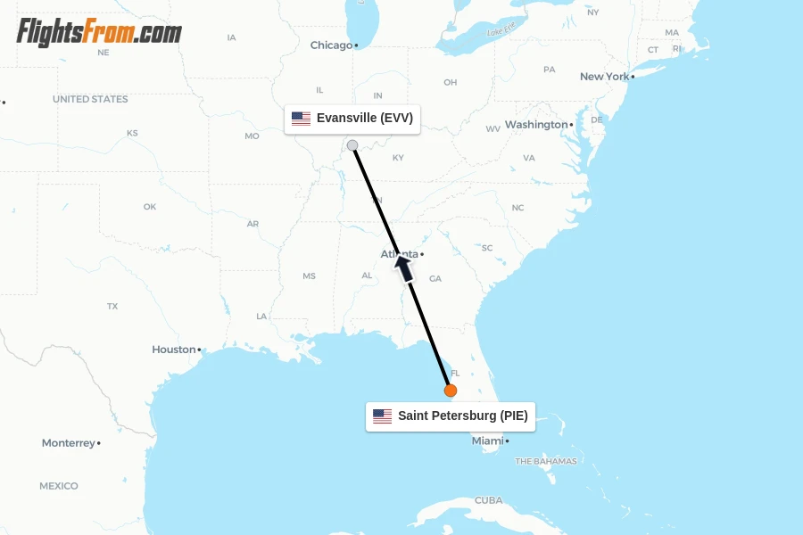 Flights from Saint Petersburg to Evansville route map