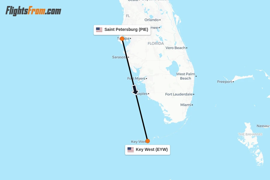 Flights from Saint Petersburg to Key West route map