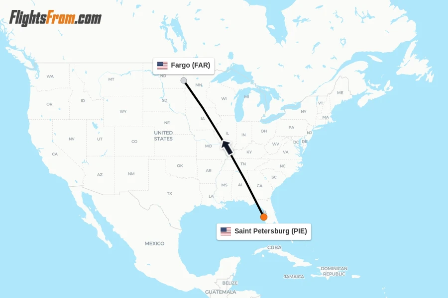 Flights from Saint Petersburg to Fargo route map