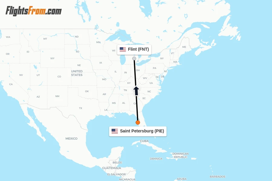 Flights from Saint Petersburg to Flint route map