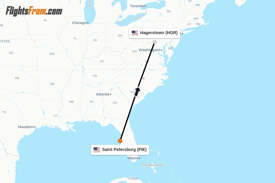 Flights from Saint Petersburg to Hagerstown route map