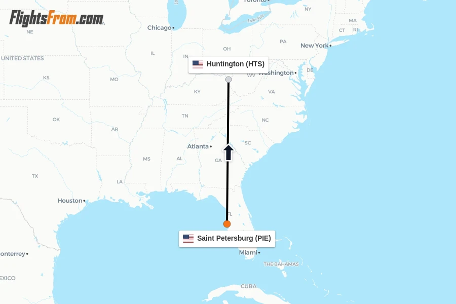 Flights from Saint Petersburg to Huntington route map