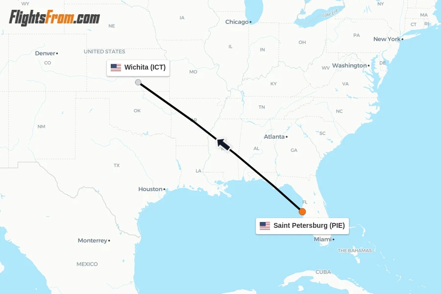Flights from Saint Petersburg to Wichita route map