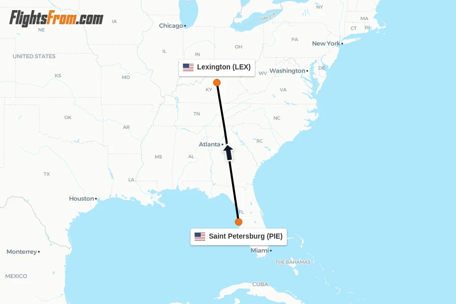 Flights from Saint Petersburg to Lexington route map