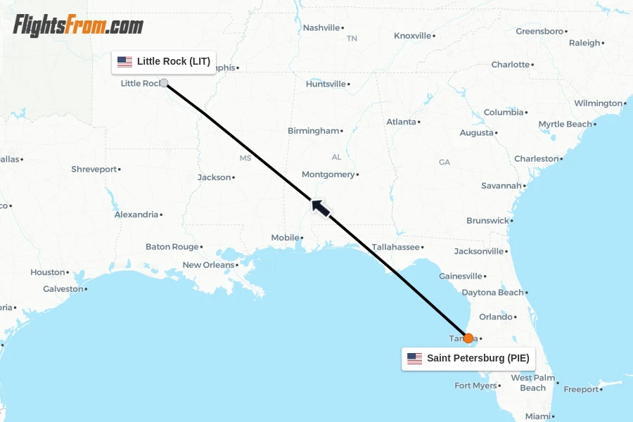 Flights from Saint Petersburg to Little Rock route map