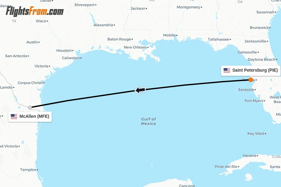 Flights from Saint Petersburg to McAllen route map