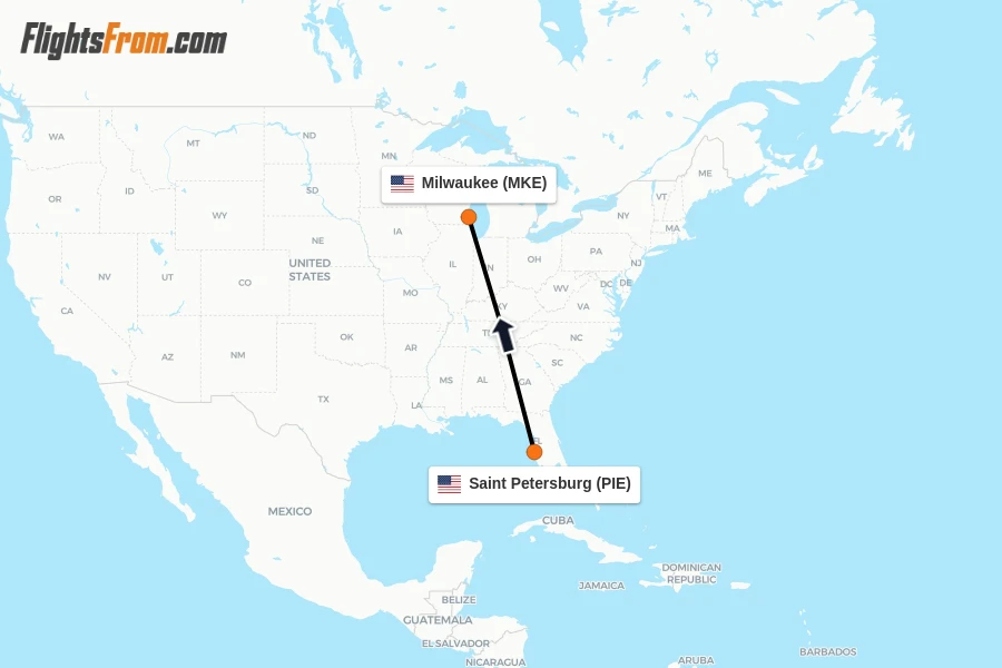 Flights from Saint Petersburg to Milwaukee route map