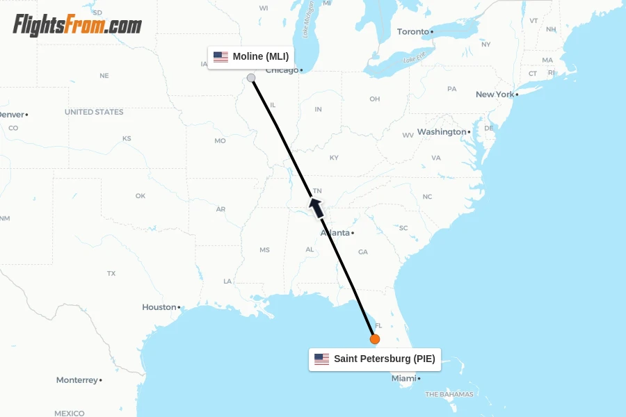 Flights from Saint Petersburg to Moline route map