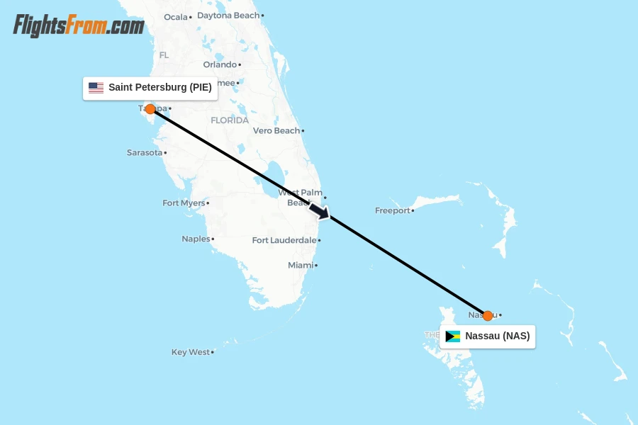 Flights from Saint Petersburg to Nassau route map