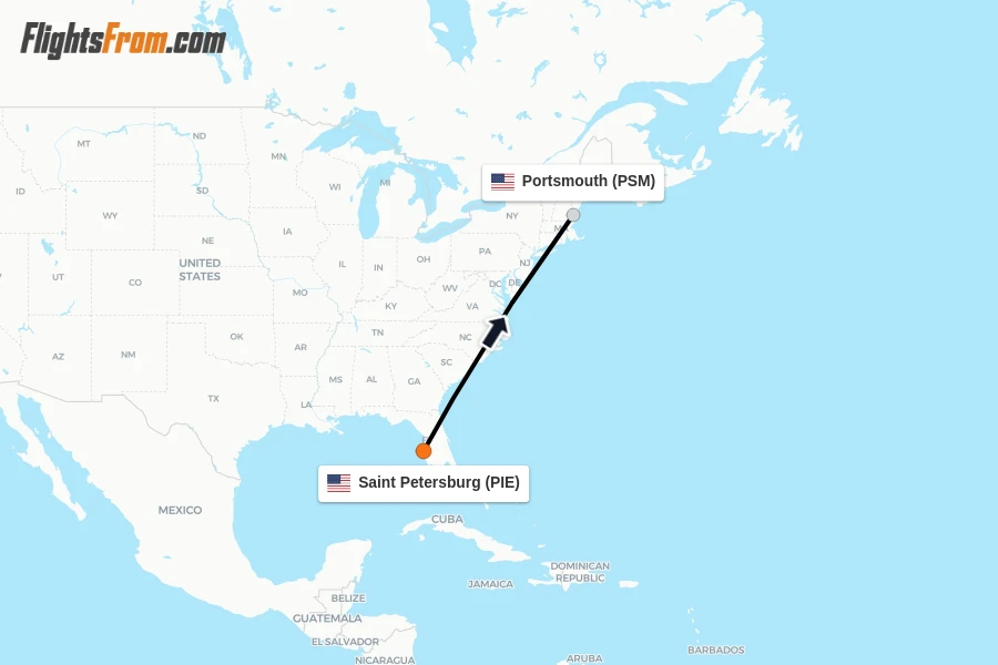 Flights from Saint Petersburg to Portsmouth route map