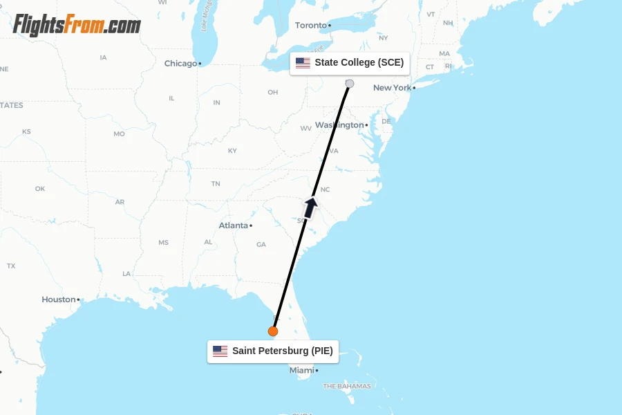 Flights from Saint Petersburg to State College route map