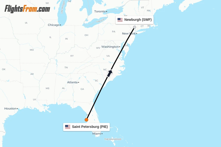 Flights from Saint Petersburg to Newburgh route map