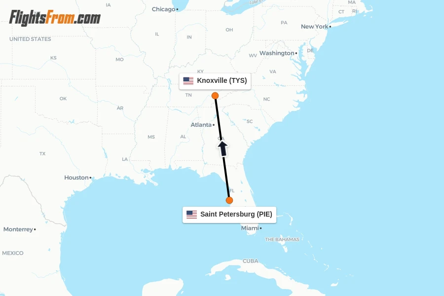 Flights from Saint Petersburg to Knoxville route map