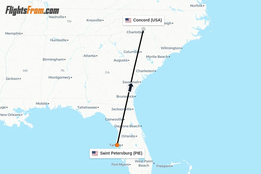 Flights from Saint Petersburg to Concord route map